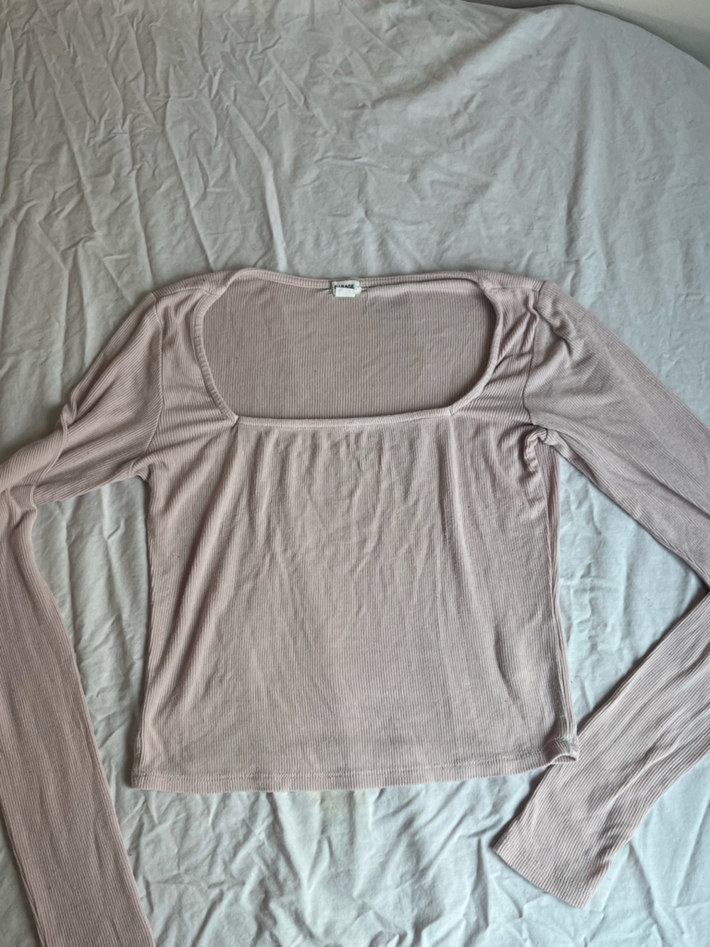 Garage Light Mauve Ribbed Square-Neck Long Sleeve Top